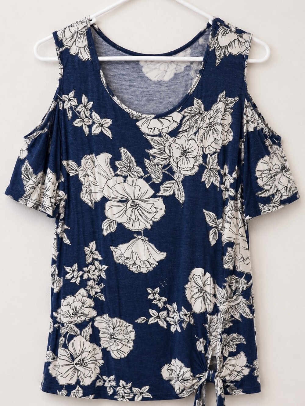 Women's Navy Floral Cold-Shoulder Knit Top